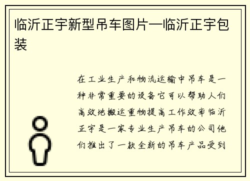 临沂正宇新型吊车图片—临沂正宇包装